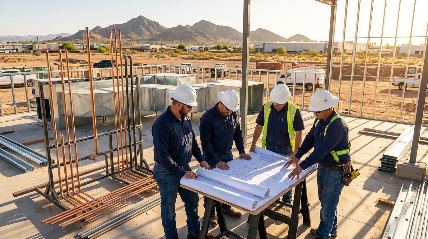 Commercial plumbing professionals coordinating a project in Phoenix
